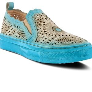 L'ATISTE Hanna Slip On Sneakers Loafers Blue Cream Scallop trim SZ 5 WORN 1X